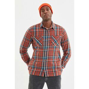 Trendyol Orange Men Regular Fit Shirt Collar Double Pocketed Lumberjack Plaid Shirt