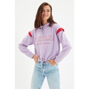 Trendyol Purple Printed Hoodie Basic Knitted Slim Sweatshirt