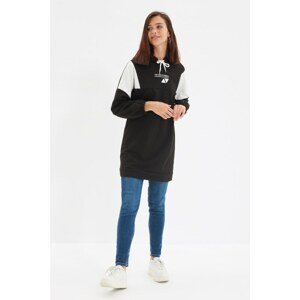 Trendyol Black Printed Hooded Long Oversize Knitted Slim Sweatshirt
