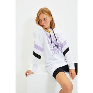 Trendyol White Printed Oversized Knitted Sweatshirt