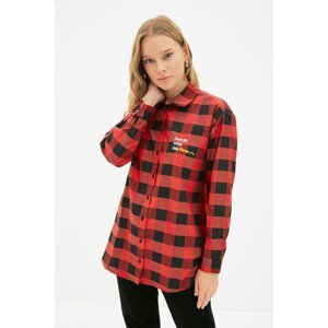 Trendyol Red Shirt Collar Embroidery Detailed Plaid Tunic