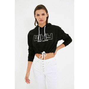 Trendyol Black Printed Crop Knitted Sweatshirt