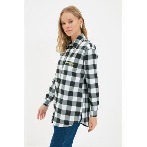 Trendyol Black Shirt Collar Chest Embroidery Detailed Plaid Tunic