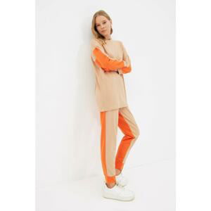 Trendyol Beige Crew Collar Color Block Knitted Tracksuit Set