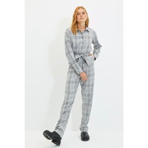 Trendyol Gray Belted Plaid Overalls