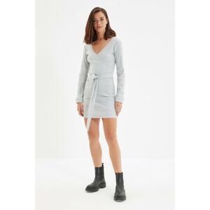Trendyol Gray Double Breasted Mini Fake Sweater Knitted Dress