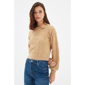 Trendyol Camel Knit Detailed Crop Knitwear Sweater
