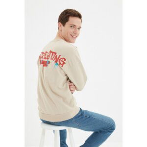 Trendyol Beige Men's Printed Oversize Fit Sweatshirt