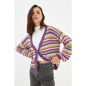 Trendyol Lilac Openwork Color Block Knitwear Cardigan