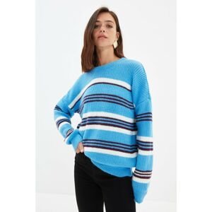 Trendyol Blue Crew Neck Oversize Knitwear Sweater