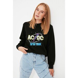 Trendyol Black Licensed Acdc Printed Basic Knitted Sweatshirt