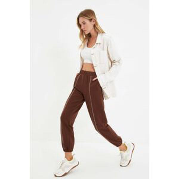 Trendyol Brown Bedstead Stitched Loose Jogger Raised Knitted Sweatpants