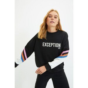 Trendyol Black Printed Color Block Oversize Knitted Sweatshirt