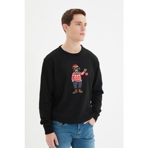 Trendyol Black Men Regular Fit Christmas Embroidered Sweater
