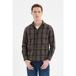 Trendyol Khaki Mens Slim Fit Shirt Collar Long Sleeve Lumberjack Plaid Shirt