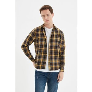 Trendyol Yellow Mens Slim Fit Shirt Collar Long Sleeve Lumberjack Plaid Shirt