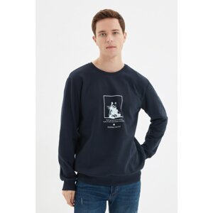 Trendyol Navy Blue Men's Printed Regular Fit Sweatshirt