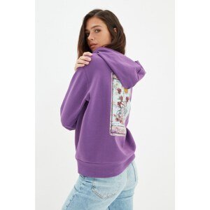 Trendyol Purple Back Printed Hoodie Basic Thin Knitted Sweatshirt