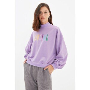 Trendyol Lilac Embroidered Stand Up Collar Basic Knitted Thin Sweatshirt