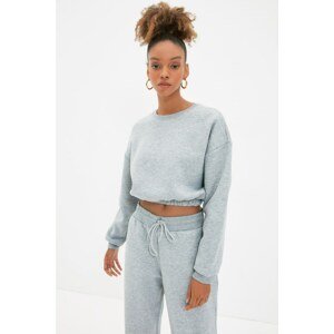 Trendyol Gray Raglan Sleeve Crop Ragged Knitted Sweatshirt
