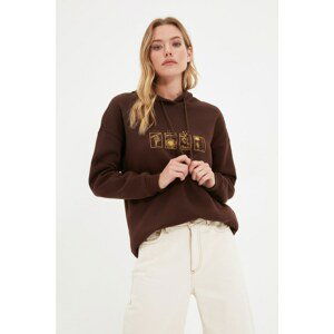 Trendyol Brown Printed Hoodie and Knitted Sweatshirt with Fleece Inside