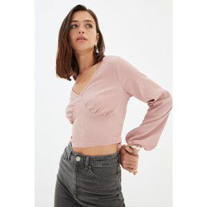 Trendyol Dried Rose V-neck Crepe Knitted Blouse