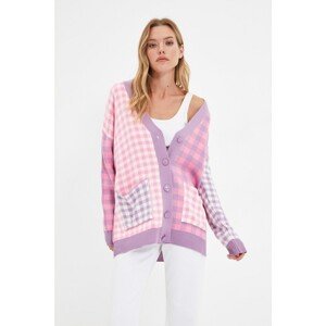 Trendyol Pink Square Jacquard Oversize Knitwear Cardigan