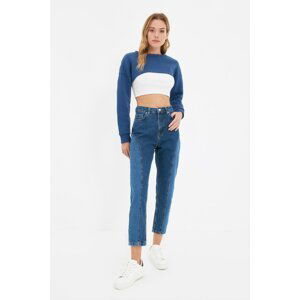 Trendyol Blue Color Block High Waist Mom Jeans