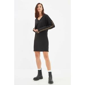 Trendyol Black Stripe Detailed V-Neck Knitted Dress