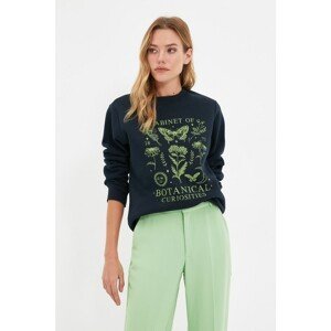 Trendyol Navy Printed Basic Raised Knitted Sweatshirt