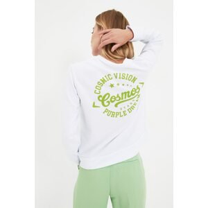 Trendyol White Basic Printed Slim Knitted Sweatshirt