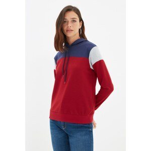 Trendyol Navy Blue Color Block Basic Hooded Thin Knitted Sweatshirt