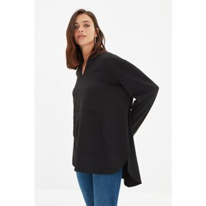 Trendyol Black V-Neck Oversize Knitted Sweatshirt