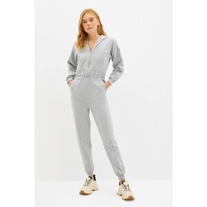 Trendyol Gray Embroidered Hooded Knitted Jumpsuit