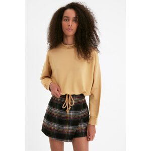 Trendyol Camel High Collar Crop Knitted Slim Sweatshirt