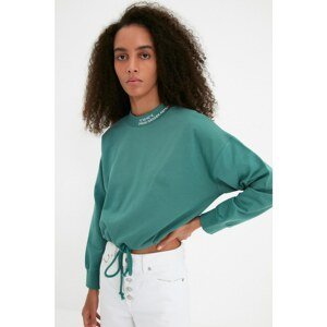 Trendyol Petrol High Collar Crop Knitted Slim Sweatshirt