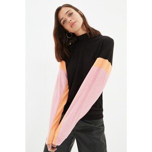 Trendyol Black Color Block Loose Stand Up Collar Knitted Sweatshirt