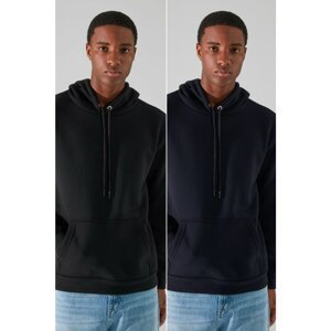 Trendyol Navy Blue-Black Men Regular Fit Hoodie 2-pack Sweatshirt