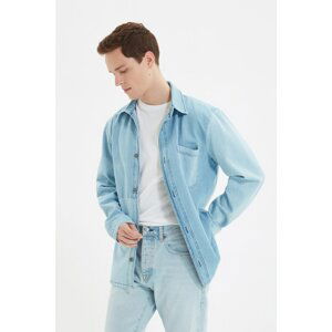 Trendyol Blue Men's Regular Fit Patchwork Denim Shirt