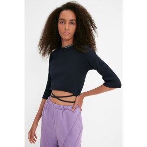 Trendyol Navy Blue Lace Detailed Embroidered Crop Knitted Blouse