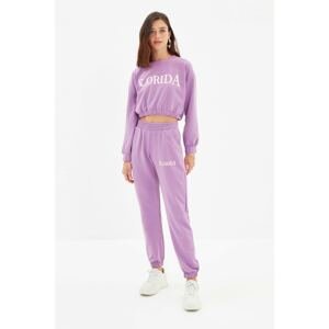 Trendyol Lilac Printed Crop and Loose Jogger Knitted Tracksuit Set