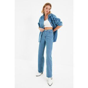 Trendyol Blue Striped High Waist 90's Wide Leg Jeans