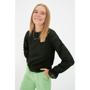 Trendyol Black Lace Detailed Basic Knitted Sweatshirt