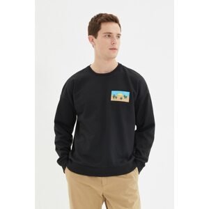 Trendyol Black Men's Printed Oversize Fit Sweatshirt