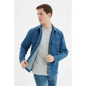 Trendyol Navy Blue Men's Regular Pocket Detailed Denim Shirt Jacket