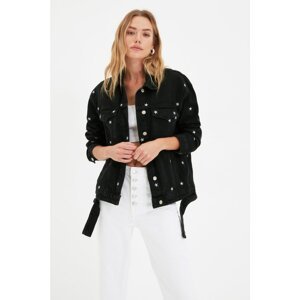 Trendyol Black Star Embroidered Oversize Denim Jacket
