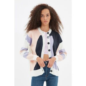 Trendyol Ecru Color Block Knitwear Cardigan