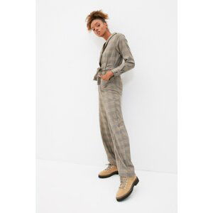 Trendyol Gray Belted Plaid Overalls