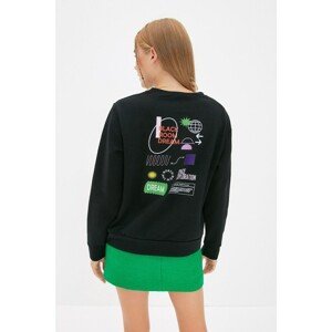 Trendyol Black Back Printed Basic Slim Knitted Sweatshirt