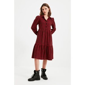 Trendyol Red Petite Buttoned Check Dress